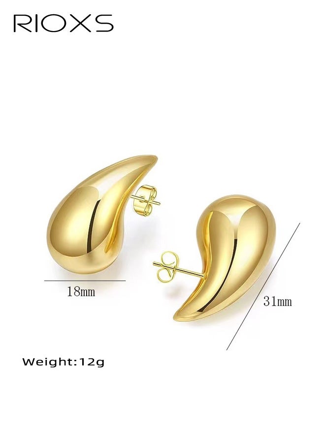 RIOXS Women's Teardrop Earrings, Hypoallergenic 18K Gold-Plated Stainless Steel Studs Minimalist Hollow Teardrop Earrings Elegant for Evening Events, Dates, and Everyday Wear, Gold - Image 5
