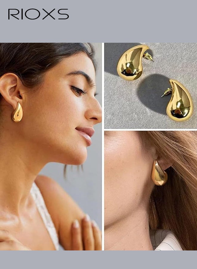 RIOXS Women's Teardrop Earrings, Hypoallergenic 18K Gold-Plated Stainless Steel Studs Minimalist Hollow Teardrop Earrings Elegant for Evening Events, Dates, and Everyday Wear, Gold - Image 3