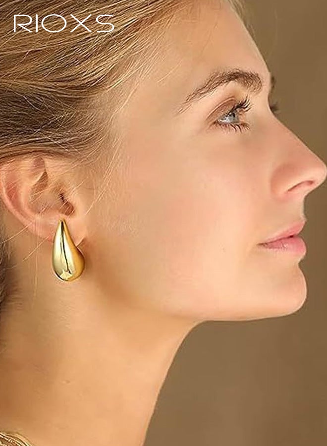 RIOXS Women's Teardrop Earrings, Hypoallergenic 18K Gold-Plated Stainless Steel Studs Minimalist Hollow Teardrop Earrings Elegant for Evening Events, Dates, and Everyday Wear, Gold - Image 1
