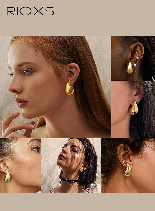 RIOXS Women's Teardrop Earrings, Hypoallergenic 18K Gold-Plated Stainless Steel Studs Minimalist Hollow Teardrop Earrings Elegant for Evening Events, Dates, and Everyday Wear, Gold - Image 4
