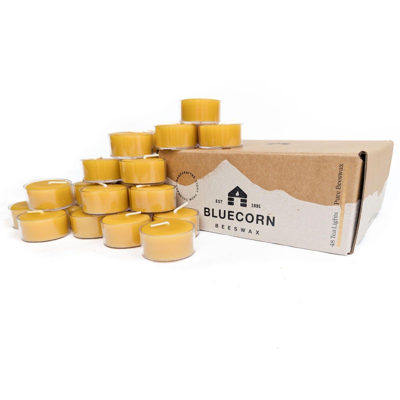 Bluecorn Beeswax Bluecorn 100 Pure Beeswax Tealight Candles Natural Beeswax Yellow Tea Light Long Burn 45 Hours Soy Paraffin Fragrance Free Bulk 48Pack