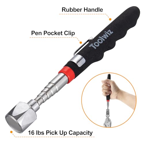 Toolwiz 17" Rolling Magnetic Sweeper 8.8lbs, with 16 lbs Telescopic Magnetic Pick Up tools –Lightweight Pick-up Sweeper with Wheels for Nails, Screws & Metal Debris Home Use Workshop Garage - Image 2