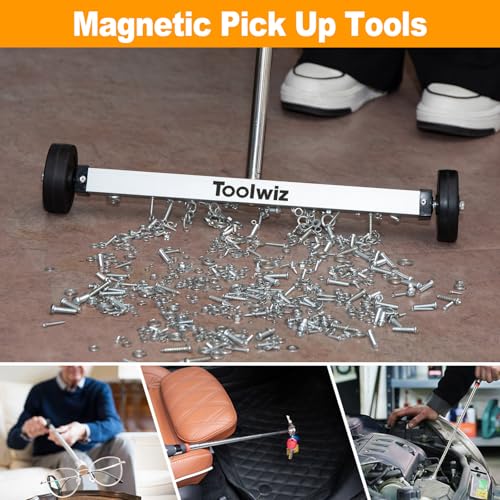 Toolwiz 17" Rolling Magnetic Sweeper 8.8lbs, with 16 lbs Telescopic Magnetic Pick Up tools –Lightweight Pick-up Sweeper with Wheels for Nails, Screws & Metal Debris Home Use Workshop Garage - Image 5