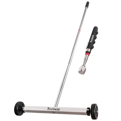 Toolwiz 17" Rolling Magnetic Sweeper 8.8lbs, with 16 lbs Telescopic Magnetic Pick Up tools –Lightweight Pick-up Sweeper with Wheels for Nails, Screws & Metal Debris Home Use Workshop Garage - Image 1