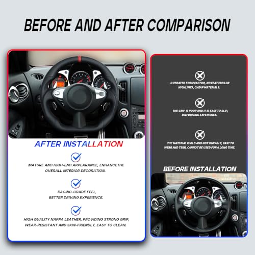 JIANGGAI Full Leather Steering Wheel, D-Shaped Flat Bottom Perforated Leather Grip Steering Wheel Fit for Nissan 370z 2008-2020 - Image 4