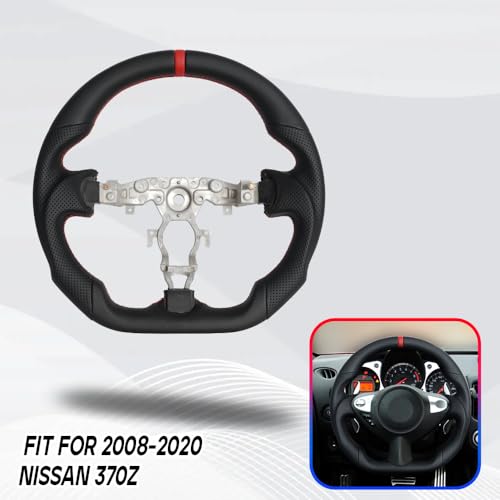 JIANGGAI Full Leather Steering Wheel, D-Shaped Flat Bottom Perforated Leather Grip Steering Wheel Fit for Nissan 370z 2008-2020 - Image 3