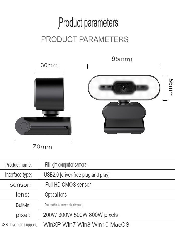 AROAQ 1080p Webcam with Light, HD Auto Light Correction Web Cam with Adjustable FOV, HDR-Enabled Gaming Webcam with Ring Light for Teams, Zoom, Pc/laptop/mac/desktop, (1080p) - Image 3
