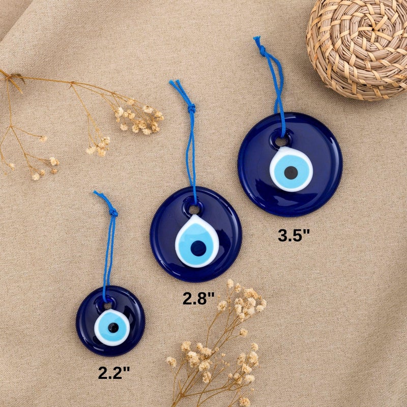 Erbulus Turkish Blue Evil Eye Wall Hanging Ornament - Turkish Nazar Beads - Ojo Turco - Triple Evil Eye Home Protection Charm Set Of 3 - Wall Decor Amulet In A Box (Blue) - Image 2