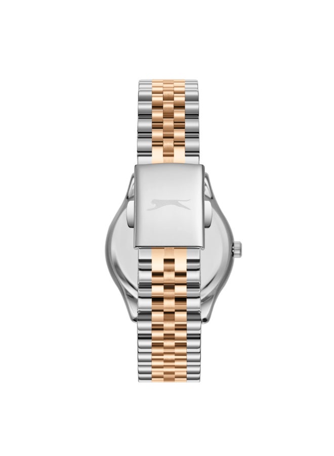 سلازنجر ساعة نسائية متعددة الوظائف بسوار معدني فضيذهبي وردي - Image 2