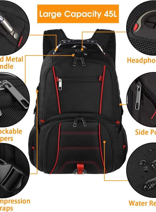 LTINVECK Extra Large Travel Laptop Backpack TSA Durable Computer College School Bookbag with USB Charging Port for Men, Black, XL, casual/functional, solid/classic - Image 4