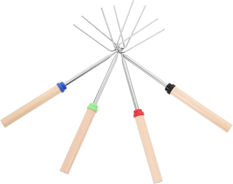 PRETYZOOM 4pcs Extendable Stainless Steel Fondue Forks Set with Wooden Handles for Fruit, Chocolate, Cheese, and Dessert Bbq Use in Black, Blue, Green, and Red Colors - Image 1