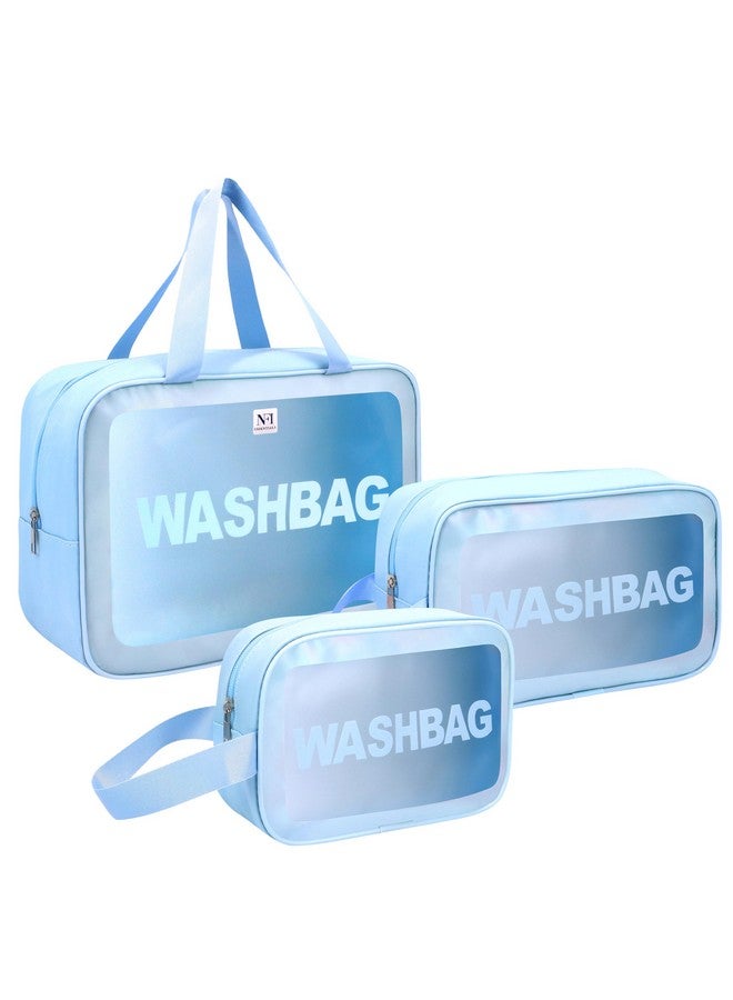 NFI essentials Pack of 3 Transparent Washbag Pouch, Makeup Pouch for Women Cosmetic Organizer Bag Travel Makeup Bag Portable Carry Toiletry Storage Bag Pouch for Girls - Image 1
