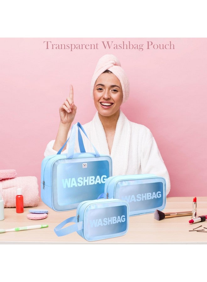 NFI essentials Pack of 3 Transparent Washbag Pouch, Makeup Pouch for Women Cosmetic Organizer Bag Travel Makeup Bag Portable Carry Toiletry Storage Bag Pouch for Girls - Image 3