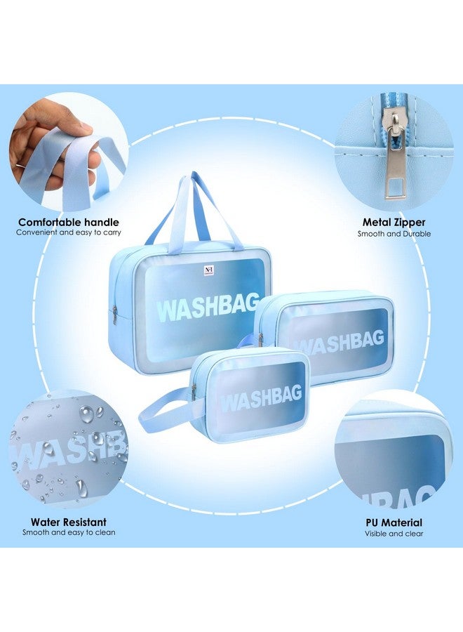 NFI essentials Pack of 3 Transparent Washbag Pouch, Makeup Pouch for Women Cosmetic Organizer Bag Travel Makeup Bag Portable Carry Toiletry Storage Bag Pouch for Girls - Image 2