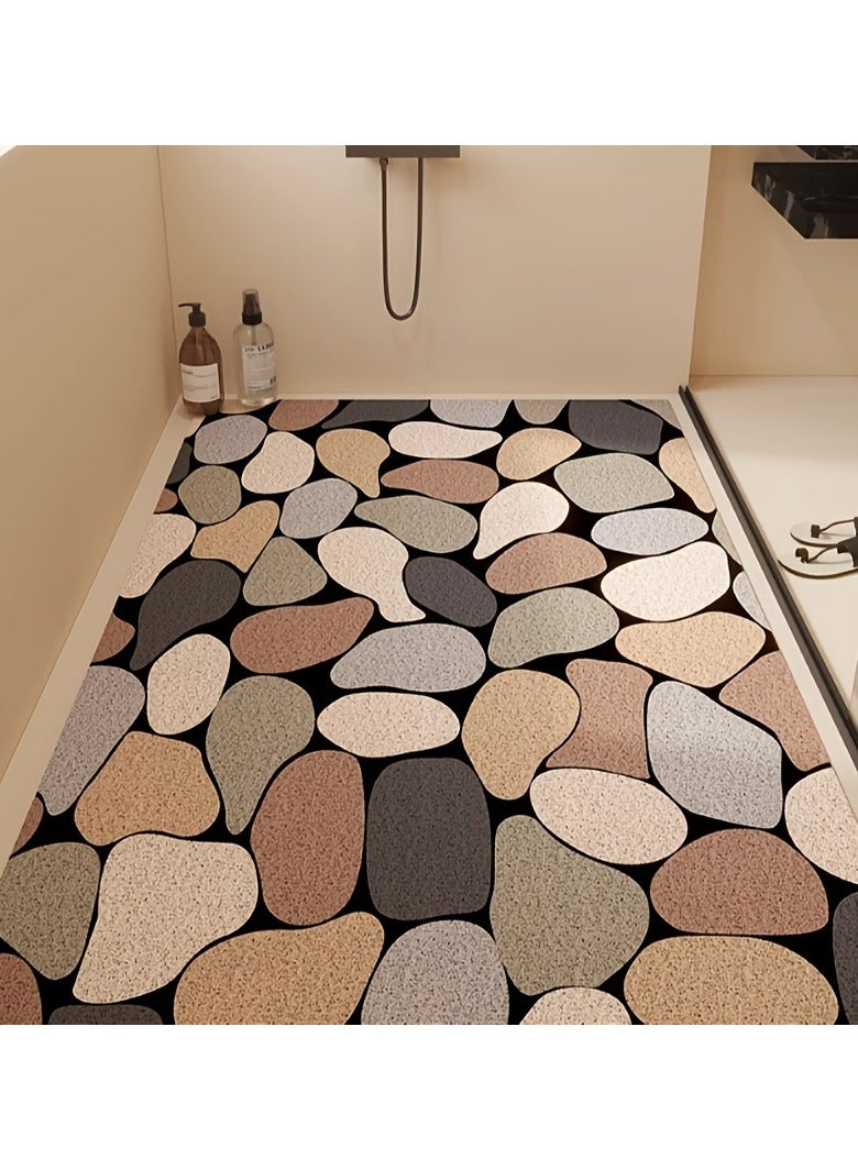 Luxury PVC Shower Mat Bathroom Non-Slip Mat with Drainage Holes Cuttable Silvery Circle Toilet Floor Mat Hollow Anti-Slip Draining Pad Household Toilet Foot Mat  - Image 1