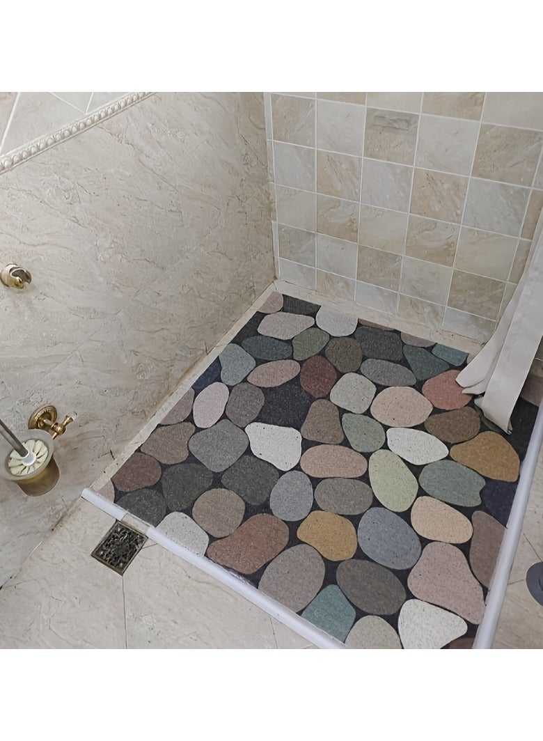 Luxury PVC Shower Mat Bathroom Non-Slip Mat with Drainage Holes Cuttable Silvery Circle Toilet Floor Mat Hollow Anti-Slip Draining Pad Household Toilet Foot Mat  - Image 3