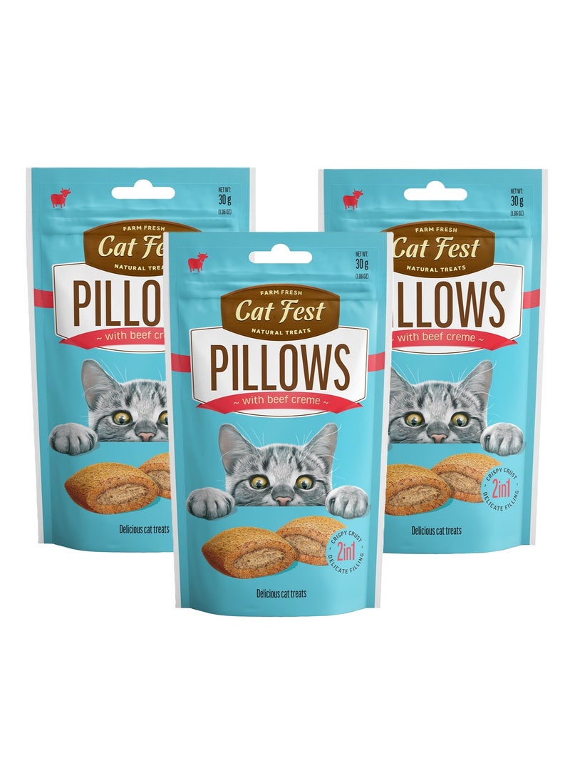 3pcs Pillows with beef creme treats for cats 3x30g