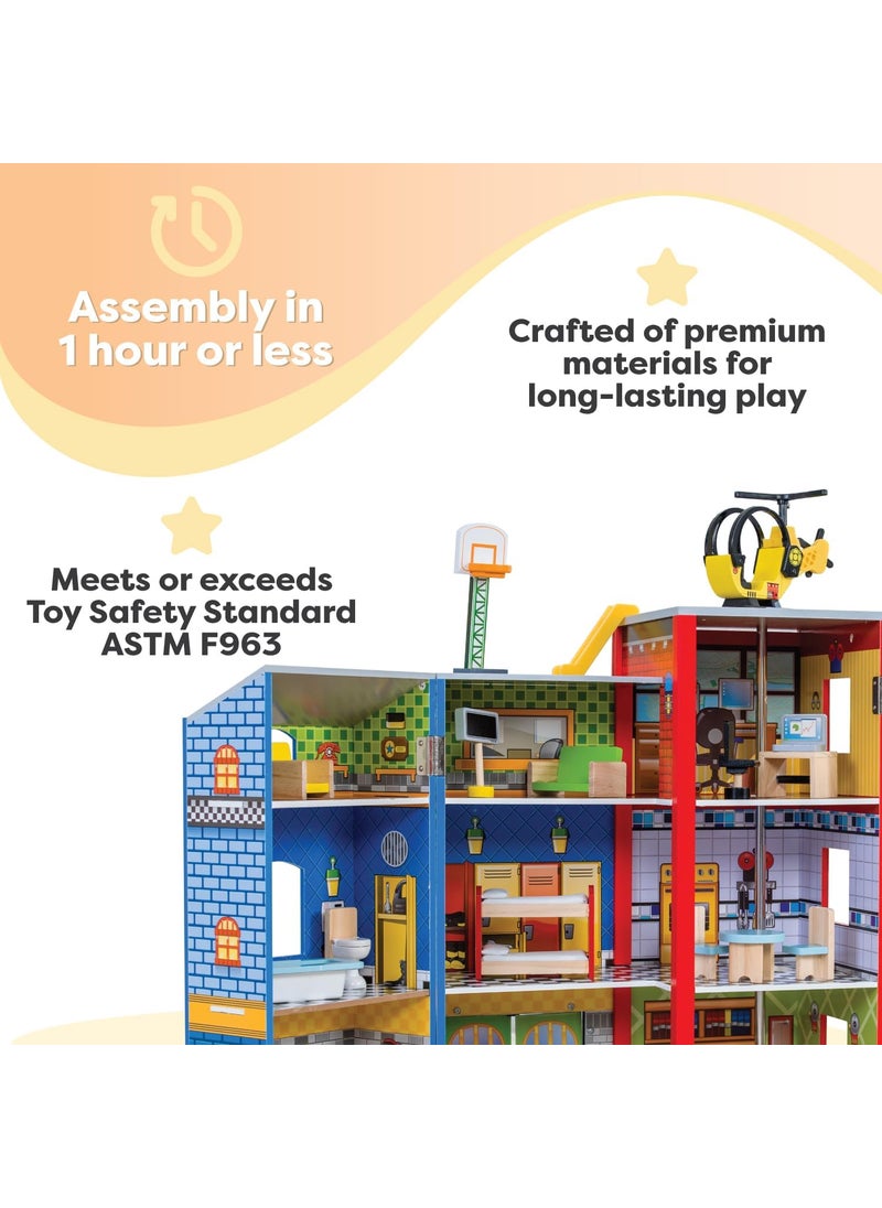 KidKraft KidKraft Everyday Heroes Wooden Playset 3Story with 26Piece Accessories Foldable for Storage  - Image 3