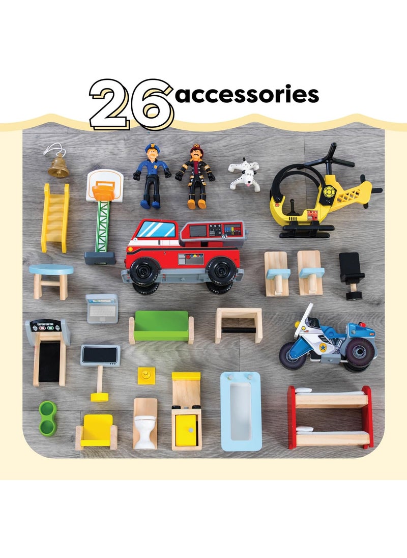 KidKraft KidKraft Everyday Heroes Wooden Playset 3Story with 26Piece Accessories Foldable for Storage  - Image 4