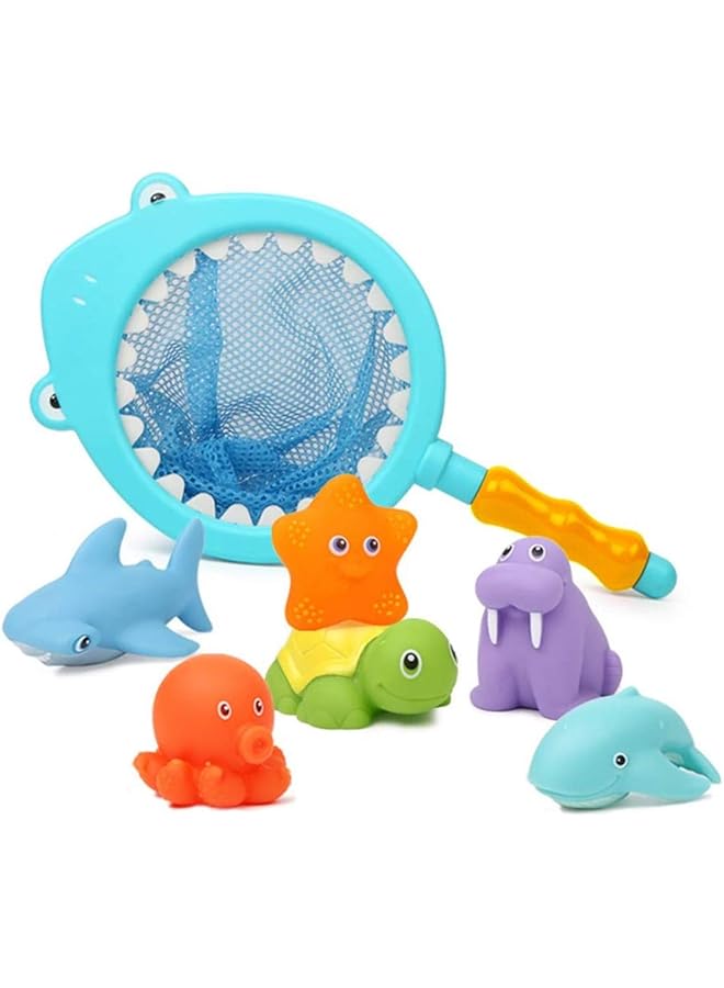 Mumoo Bear 7Pcs Baby Bath Toys Scoop Net Fish Pool Toys With Spray Sounds Color Changing Toddler Bathtub Toys - Image 1