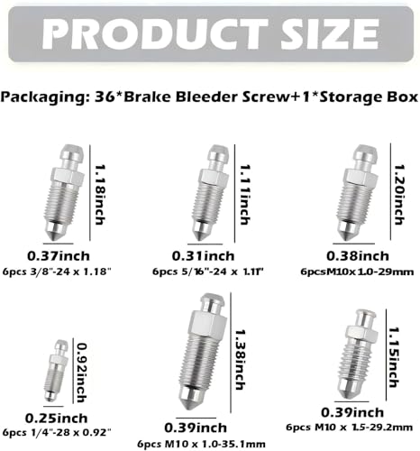 VKQTS 36PCS Brake Bleeder Screw,Brake Bleeder Valve Assortment Kit with Case,Standard SAE & Metric Speed Bleeders for Brakes Replace H9403-6 H9410-6 H9406-6 H9402-6 H9407-6 H9404-6 (No Cap) - Image 2