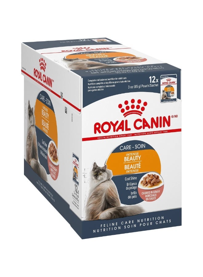 رويال كانين طعام القطط البالغة للعناية بالشعر والجلد في الصوص – ٨٥ جم × ١٢ أكياس