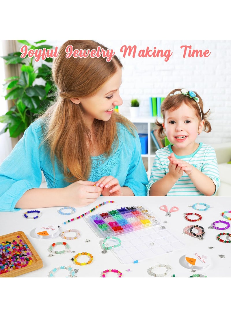 20 Colors Glass Pearl Beads for Jewelry Making 1258 Pcs 6mm with Elastic String Charms and Rings for DIY Crafts Necklaces Bracelets Earrings for All Ages - Image 5