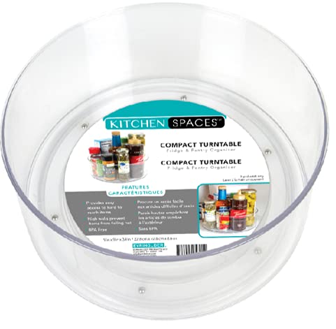 Kitchen Spaces Compact Lazy Susan Organizer Fridge or Cabinet Turntable Shelf Storage for Kitchen and Pantry Items Great for Spices or Condiments Clear and Sturdy with Full Spin 9 x 9 x 34 inches