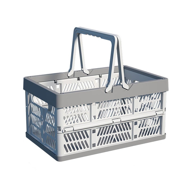 VIGAER 20L Plastic Collapsible Storage Crate - Foldable Handle Crate Storage Basket Bin - White & Gray M - Image 1