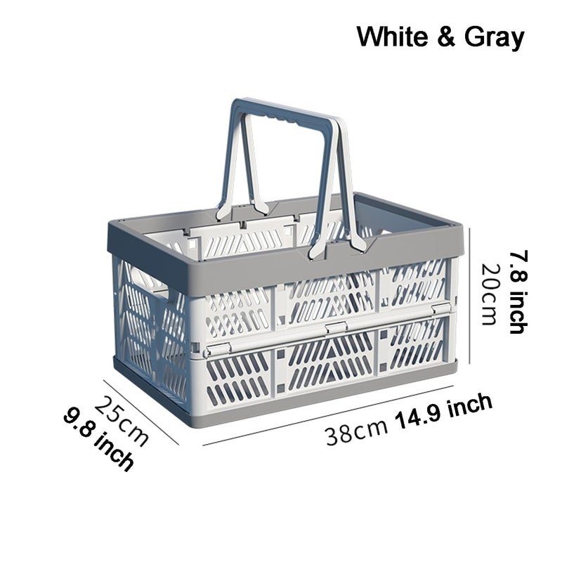 VIGAER 20L Plastic Collapsible Storage Crate - Foldable Handle Crate Storage Basket Bin - White & Gray M - Image 2