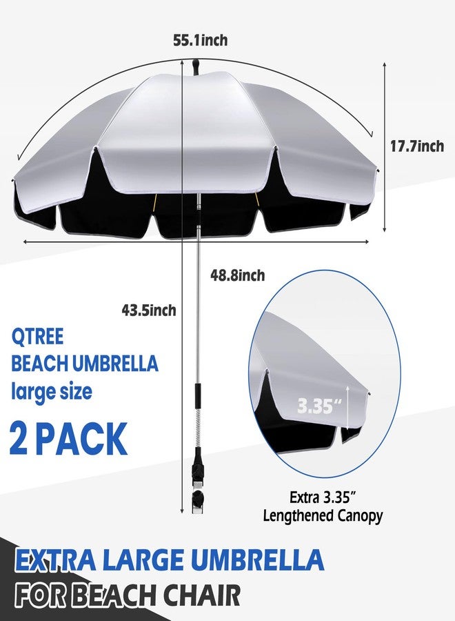QTREE intelligence 2Pack 48.8 inch Large Beach Umbrella with Clamp Sun Shade for Beach Chair, 360°Adjustable UV Protection Golf Umbrella with Clip for Outdoor Stroller Wheelchair Camping Chair - Image 2