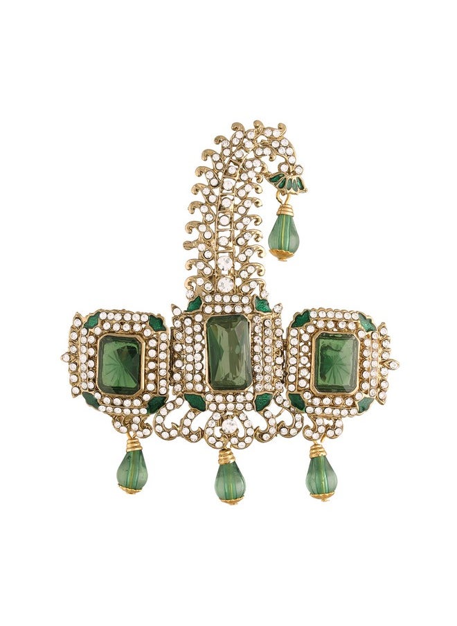 I Jewels I Jewels Gold Plated Traditional Stone Pearl Drop Safa Kalangi Brooch for Groom/Men/Dulha Pagadi (SM56G)  - Image 1
