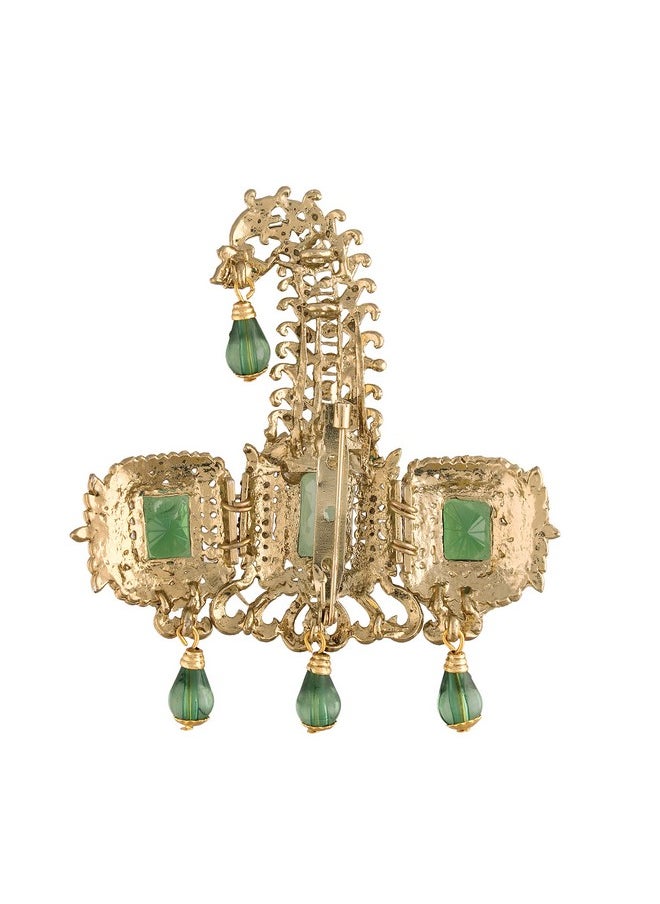 I Jewels I Jewels Gold Plated Traditional Stone Pearl Drop Safa Kalangi Brooch for Groom/Men/Dulha Pagadi (SM56G)  - Image 3
