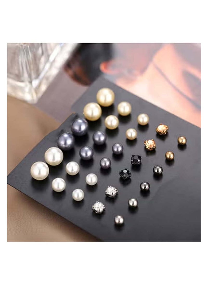 Huitich 15 Pairs Elegant Stud Earrings Set – Crystal, Bead & Alloy  - Image 2
