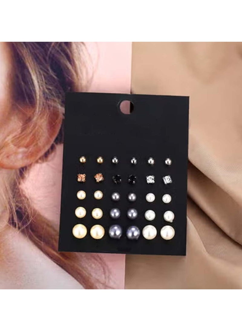 Huitich 15 Pairs Elegant Stud Earrings Set – Crystal, Bead & Alloy  - Image 5