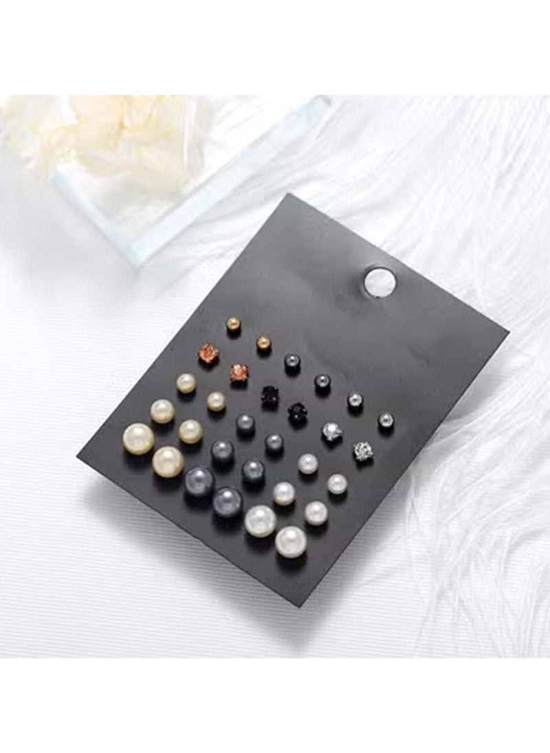 Huitich 15 Pairs Elegant Stud Earrings Set – Crystal, Bead & Alloy  - Image 4