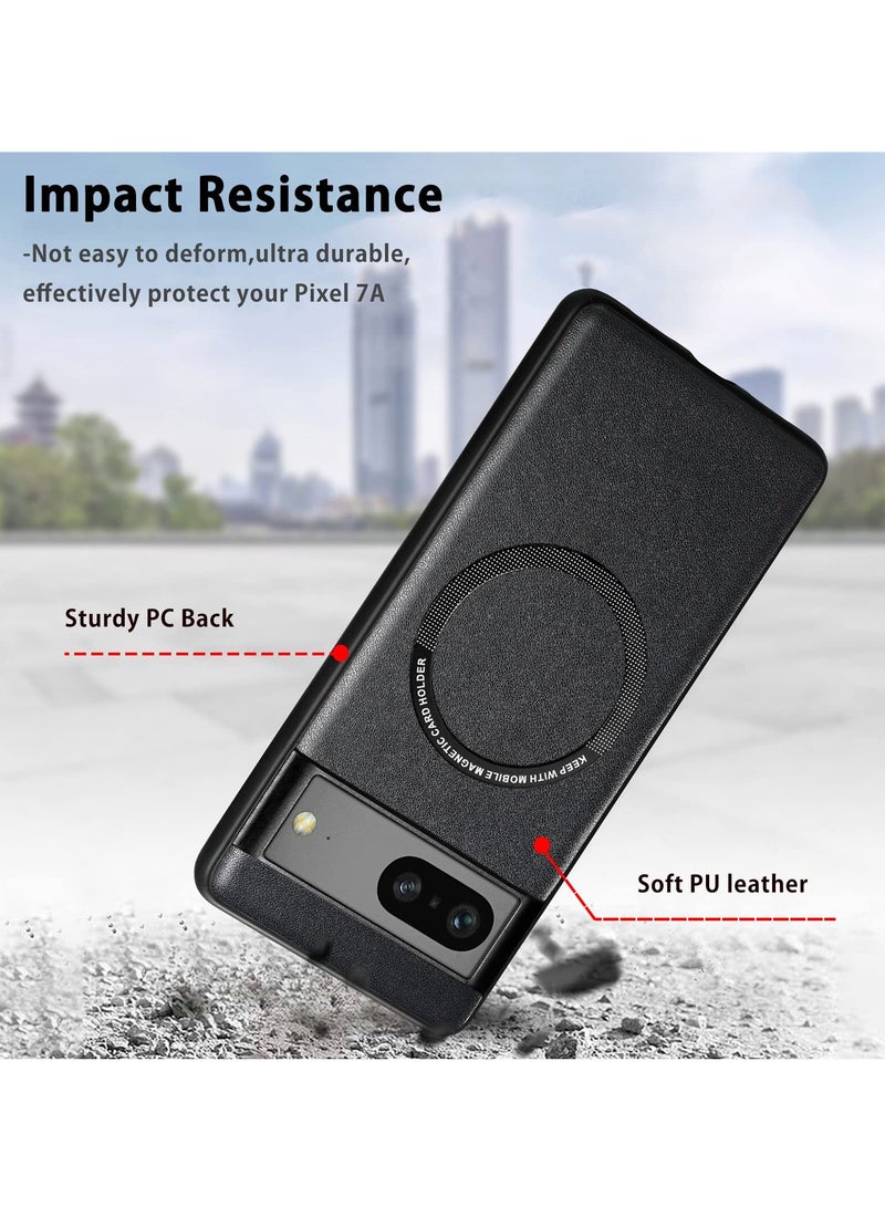 KASTWAVE Compatible Google Pixel 7A Magnetic Case,Slim Shockproof Soft PU Leather & Hard PC Full Protective Cover Google 7A 6.1”,Compatible with MagSafe Charging & Accessories,Pixel 7A Cases 2023 Black - Image 3