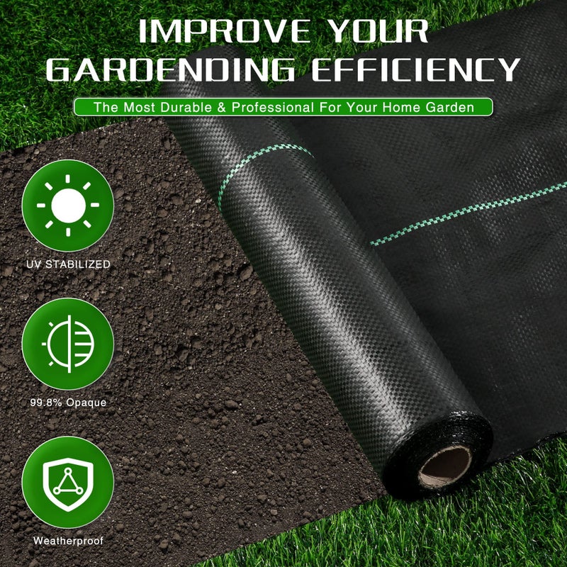 Kijamilee Weed Barrier Landscape Fabric Heavy Duty, 2.6FT x 100FT Thicken Garden Blocker Fabric Weed Mats, Weed Control Garden Cloth, Woven Geotextile Fabric for Garden Beds, Underlayment, Commercial Driveway - Image 2