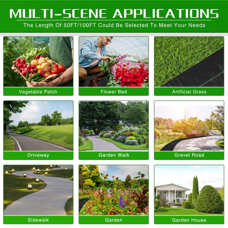Kijamilee Weed Barrier Landscape Fabric Heavy Duty, 2.6FT x 100FT Thicken Garden Blocker Fabric Weed Mats, Weed Control Garden Cloth, Woven Geotextile Fabric for Garden Beds, Underlayment, Commercial Driveway - Image 3