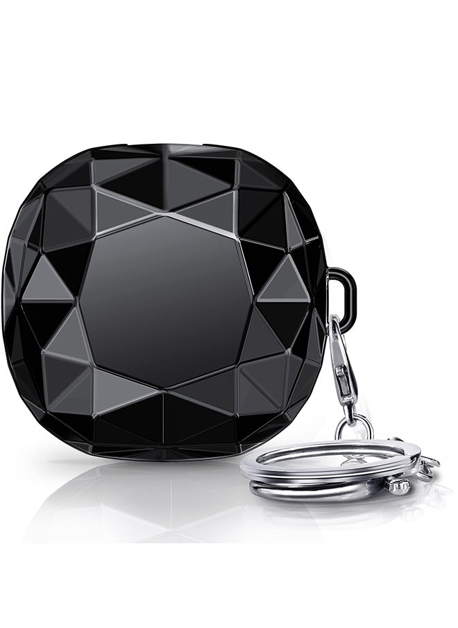 Ozone Case Compatible with Samsung Galaxy Buds 2 Pro  Galaxy Buds 2  Galaxy Buds Pro Galaxy Buds Live Diamond pattern PC Protective Cover with Keychain-Black  - Image 1