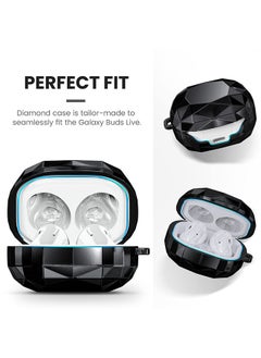 Ozone Case Compatible with Samsung Galaxy Buds 2 Pro  Galaxy Buds 2  Galaxy Buds Pro Galaxy Buds Live Diamond pattern PC Protective Cover with Keychain-Black  - Image 5