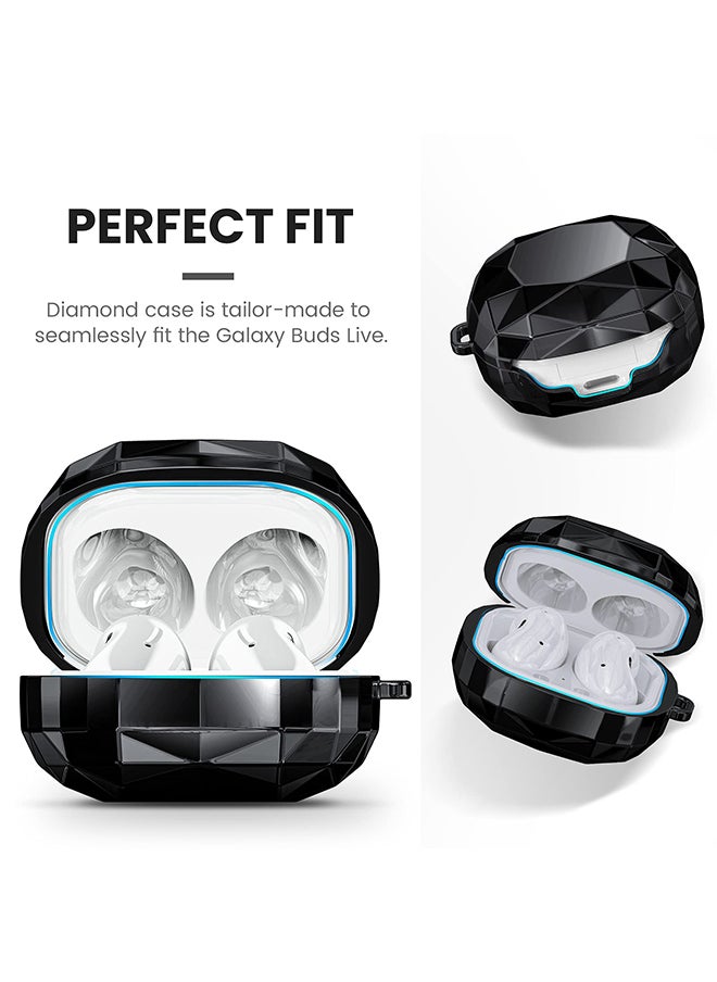 Ozone Case Compatible with Samsung Galaxy Buds 2 Pro  Galaxy Buds 2  Galaxy Buds Pro Galaxy Buds Live Diamond pattern PC Protective Cover with Keychain-Black  - Image 5