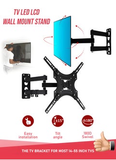Full Motion TV Wall Mount Bracket Flexible TV Mount for LCD LED Monitors and Televisions Swivel and Tilt TV Stand Holder for 14-55 Inch Screens