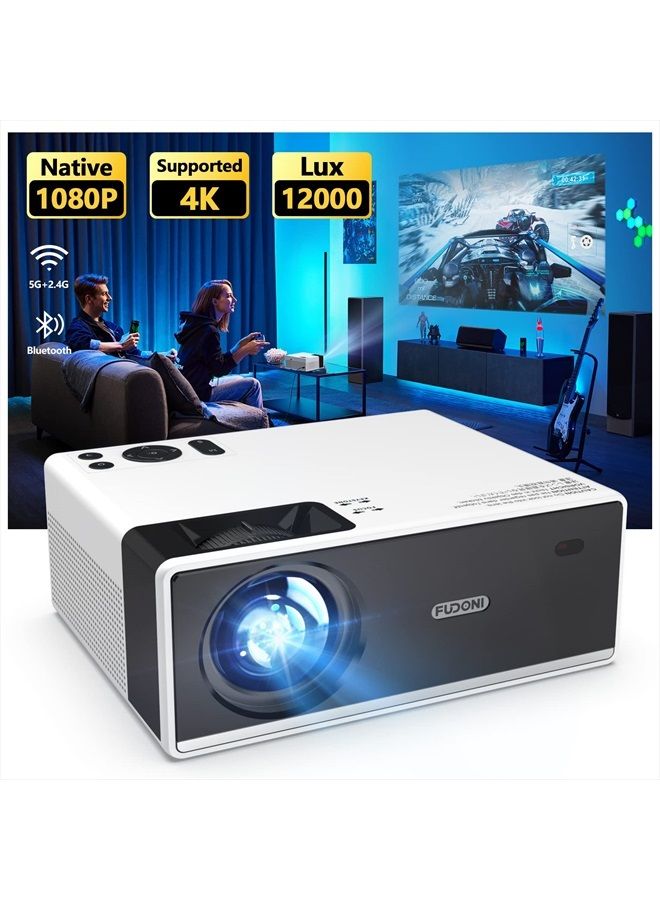 FUDONI Projector with 5G WiFi and Bluetooth, Outdoor Portable Projector 15000L 1080P 4K Support, Mini Movie Home Theater Video Projector Compatible with iOS & Android Phone/Laptop/HDMI/USB and More - Image 1