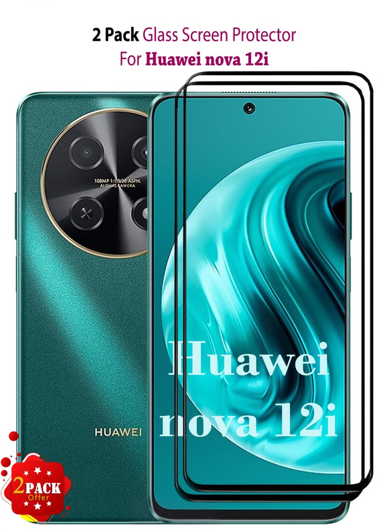 2 Pack Screen Protector for Huawei Nova 12i | Tempered Glass Available in Combo Pack Compatible with Huawei Nova 12i | Screen Protector Full HD Quality Tempered Glass Anti-Scratch Edge to Edge Coverage with Easy Installation Kit - Black - Image 1