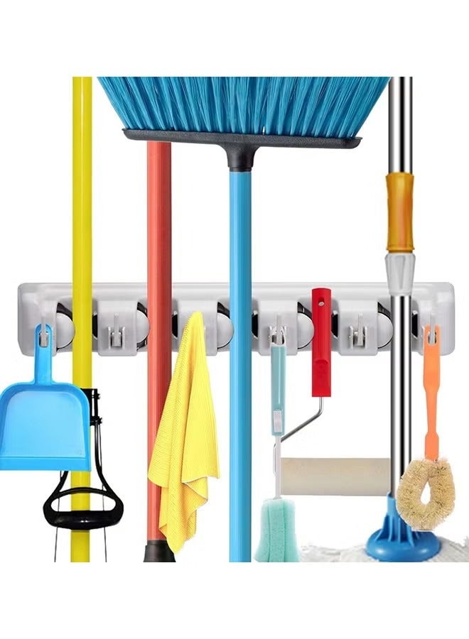 Beauenty Mop And Broom Holder, Wall Mounted Organizer Mop And Broom Saving Space Storage Rack For Kitchen Garden And Garage,Laundry Offices,5 Position With 6 Hooks Multicolour - Image 5