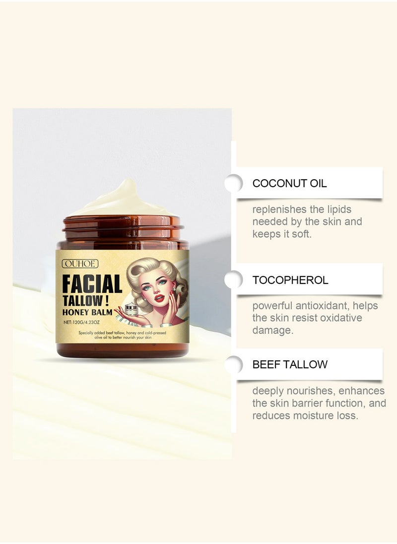 OUHOE - Beef Tallow Honey Balm - Beef Tallow for Skin with Beef Tallow and Honey, Moisturizing and AntiAging ,Grass Fed Beef Tallow Face Cream - Image 1
