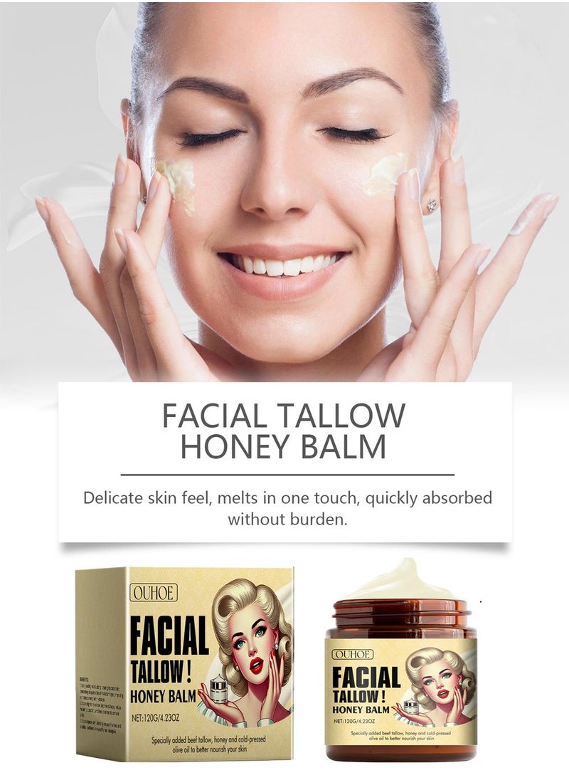 OUHOE - Beef Tallow Honey Balm - Beef Tallow for Skin with Beef Tallow and Honey, Moisturizing and AntiAging ,Grass Fed Beef Tallow Face Cream - Image 1