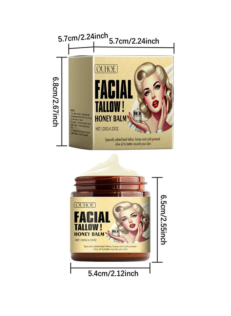 OUHOE - Beef Tallow Honey Balm - Beef Tallow for Skin with Beef Tallow and Honey, Moisturizing and AntiAging ,Grass Fed Beef Tallow Face Cream - Image 1