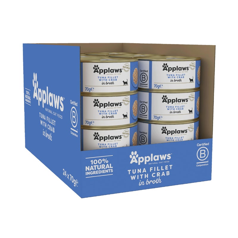 Applaws طعام قطط رطب طبيعي متميز من أبلاوز للقطط البالغة، فيليه تونة مع كابوريا في مرق عبوة من 24 × 70 جرام علب - Image 2